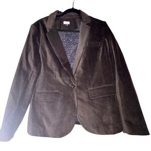 ECRU‎ Women's Velvet Blazer Jacket Olive Green Single Button Lined Size 10